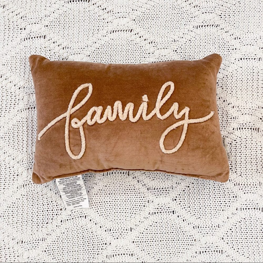 Francesca’s Brown and Cream Pillow with Family Embroidered on the Front